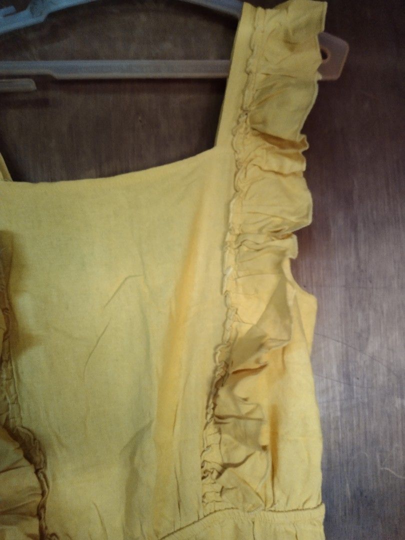 Mango Yellow Ruffle Jumpsuit Size 14 (Category: Jumpsuits) located in Manila. Submitted by fiercefish.b07a25 (Listing ID 1429893149, Image 3). Description: MANGO JUMPSUIT DEEP MUSTARD YELLOW (COLOR) RUFFLED ADJUSTABLE STRAPS (BUTTONS) GARTERIZE WAIST NO WAIST TIE NO SIDE POCKETS LINEN/COTTON FABRIC BUST 32 - 34 INCHES (MAX. STRETCH) WAIST 26 INCHES (RELAX) WAIST 32 INCHES (MAX. STRETCH) LENGTH 51 INCHES FROM SHOULDER TO HEMLINE LAST 3 PICS FOR RE