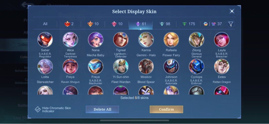 Mobile Legends Account - Exalted Collector II (Category: Others) located in Paranaque City. Submitted by thatthatme (Listing ID 1430012032, Image 2). Description: *open to offers* Asking price: 7-8.5K can negotiate based on offers *buyout 10k* MLBB Account for sale! •Max Emblem •All heroes unlocked •2 Legend Skins •Current Legend Higher Rank •392 Skins Total PM for more and open to inquiries RFS: Quitting game GCash Only.