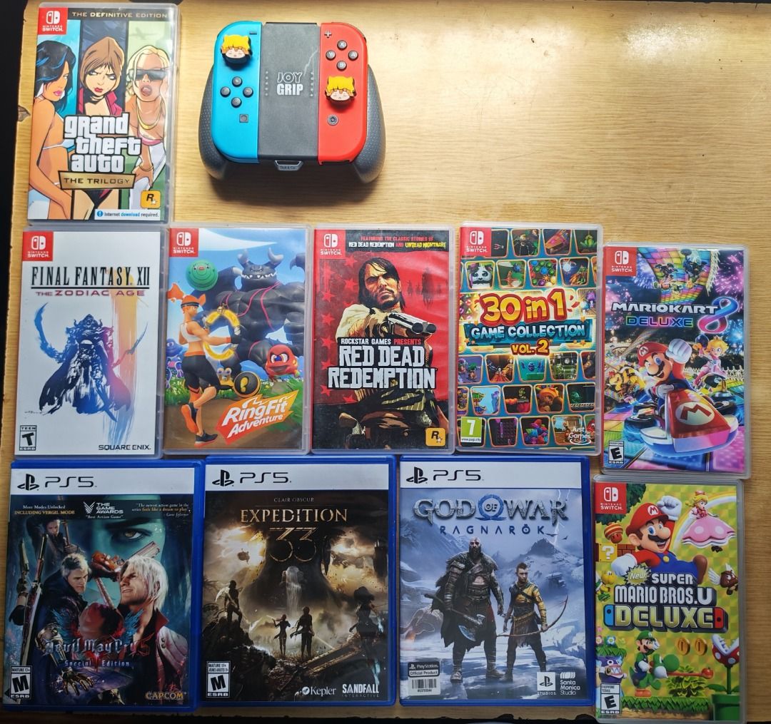 Nintendo Switch Games - PS5 Games (Category: Nintendo) located in Taytay. Submitted by nider_dc (Listing ID 1429861485, Image 1). Description: Nintendo Switch ☑ Red Dead Redemption = ₱1,400.00 ☑ Final Fantasy The Zodiac Age = ₱1,000.00 ☑ Ringfit Adventure (Box+Accessories) = ₱2,500.00 ☑ 30in1 Game Collection Vol.2 = ₱1,000.00 ☑ Mario Kart Deluxe 8 = ₱1,500.00 ☑ Super Mario Bros U Deluxe = ₱1,500.00 ☑ Original Joycon Set with Joygrip - ₱2,000.00 ☑