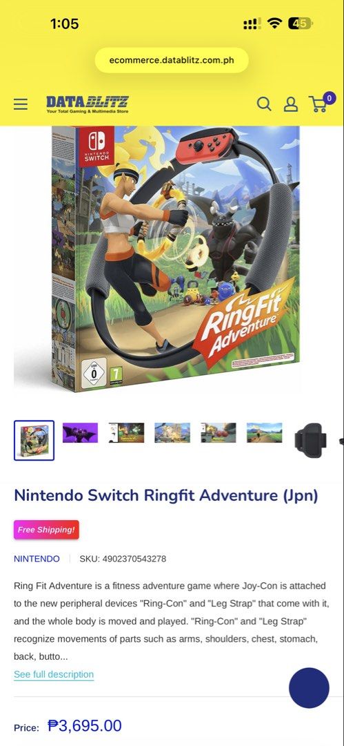 Nintendo Switch Ring Fit Adventure (Category: Nintendo) located in Manila. Submitted by yunopabili (Listing ID 1429941551, Image 2). Description: Well used with physical flaws (due to storage).