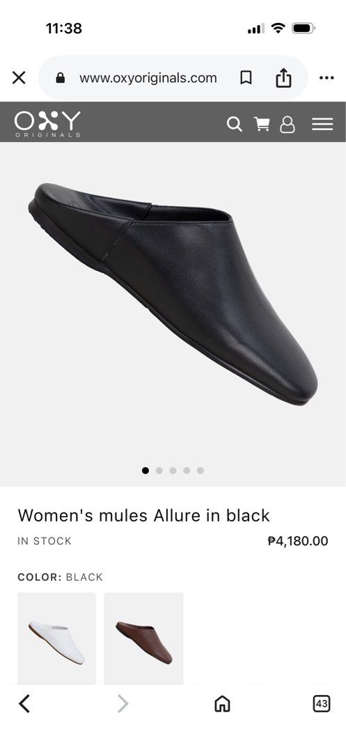 Oxy Originals Allure Mules - Black (Category: Slippers and slides) located in Taguig. Submitted by ssmnl (Listing ID 1429864541, Image 3). Description: Black leather mules from Oxy Originals. The shoes have a slip-on design with a rounded toe. The brand name is embossed on the insole. Rfs: not the right size for me.