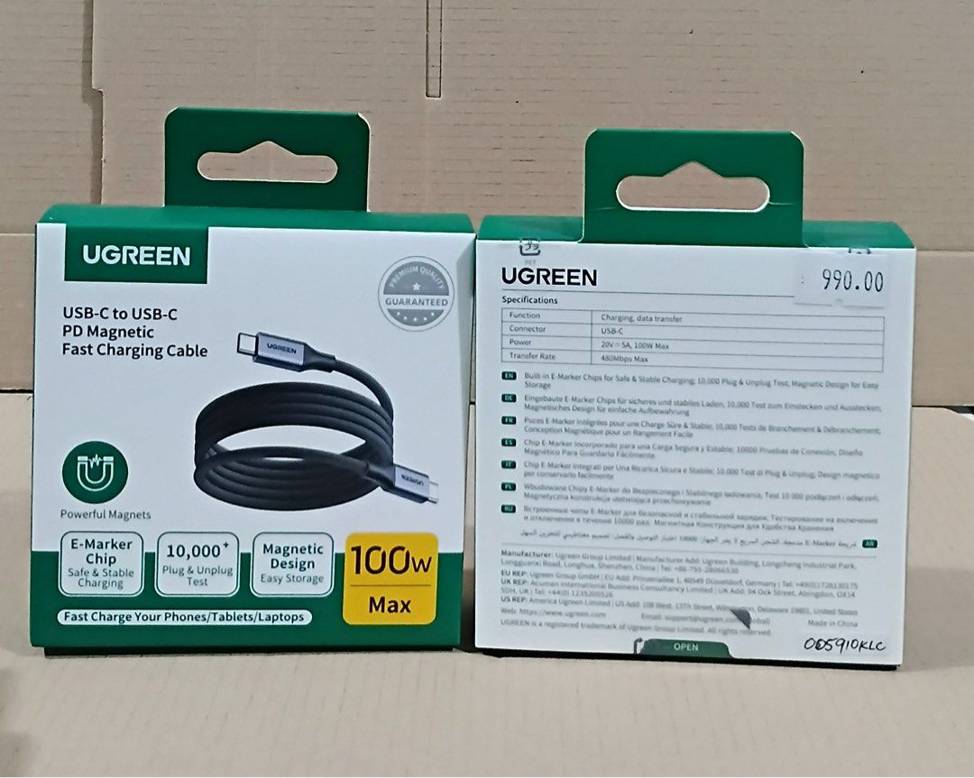 UGREEN 100w Type C to Type C PD magnetic fast charging cable (Category: Chargers & Cables) located in Manila. Submitted by mxrx_ (Listing ID 1429942934, Image 2). Description: .