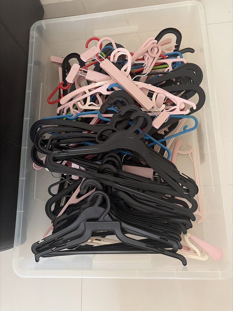 Assorted Clothes Hangers - Black, Pink, Blue
