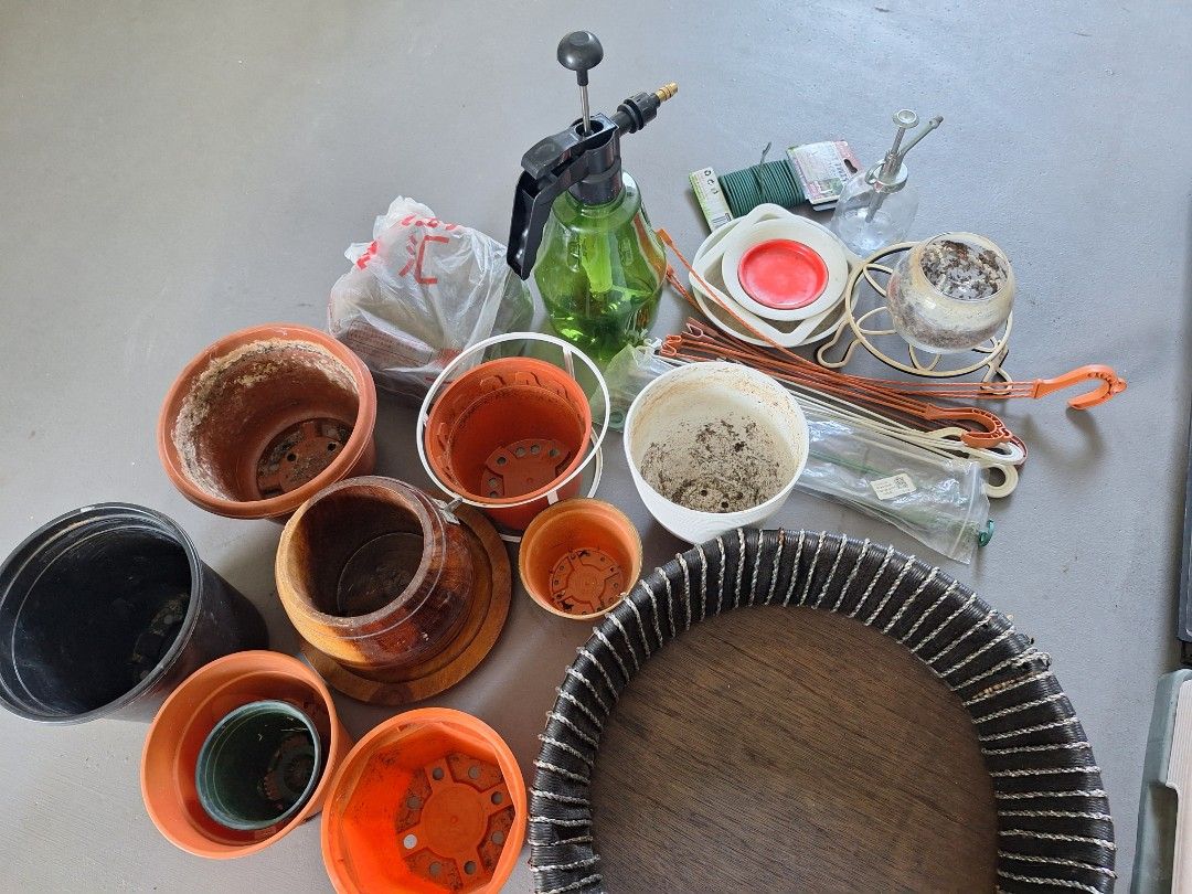 Assorted Gardening Pots, Basket, and Accessories
