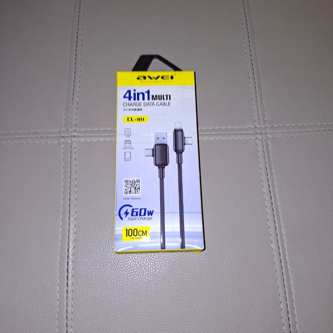 Awei usb type c type a lightning cable 4 in 1 (Category: Chargers & Cables) located in Pasig City. Submitted by last_price_posted (Listing ID 1435274256, Image 2). Description: This is available as long as this is posted/visible listing. You may message me with the answer to the following questions once you are fully decided to purchase, should you need further thinking and canvassing you may just save the listing for future reference. 1. Will yo