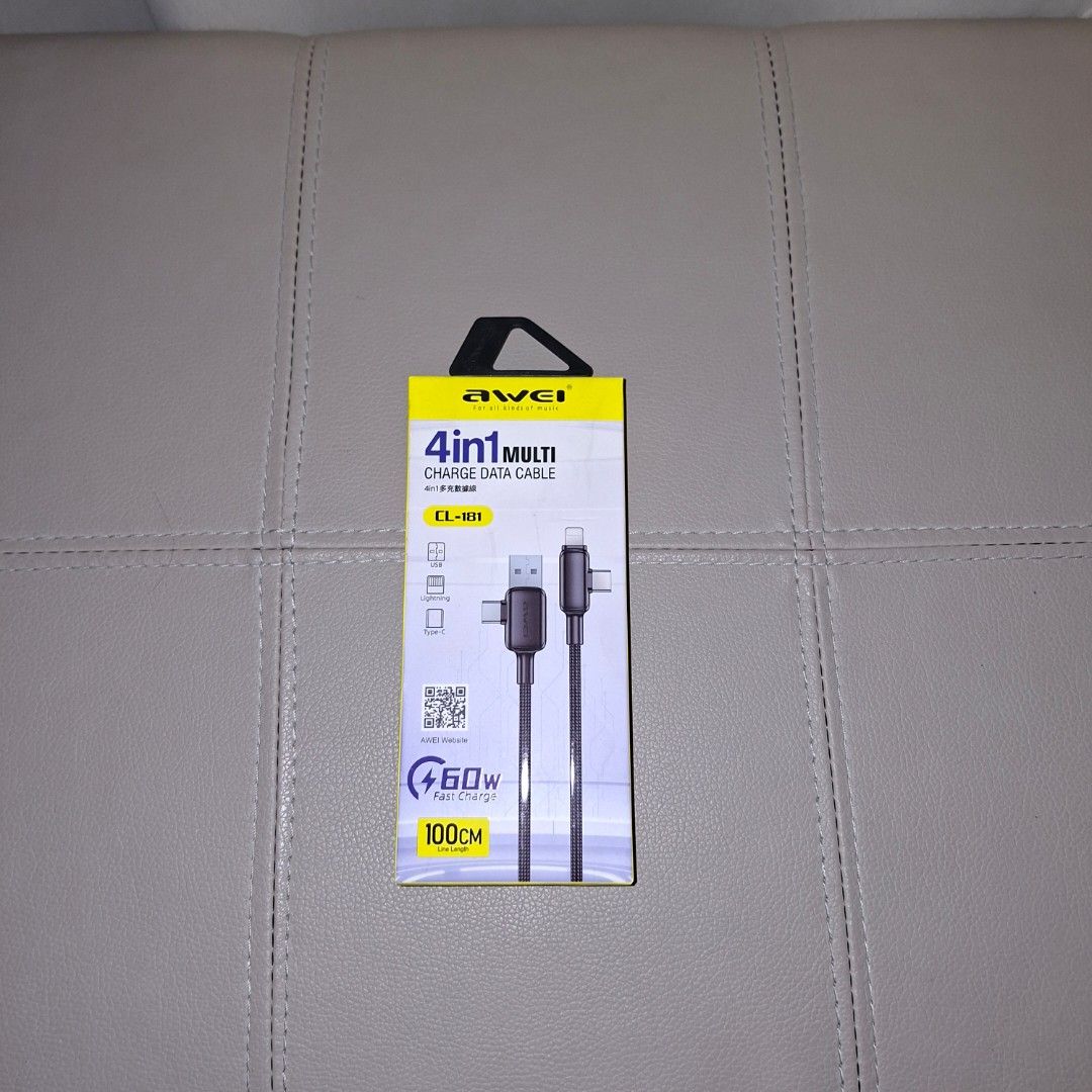 Awei usb type c type a lightning cable 4 in 1 (Category: Chargers & Cables) located in Pasig City. Submitted by last_price_posted (Listing ID 1435274256, Image 1). Description: This is available as long as this is posted/visible listing. You may message me with the answer to the following questions once you are fully decided to purchase, should you need further thinking and canvassing you may just save the listing for future reference. 1. Will yo