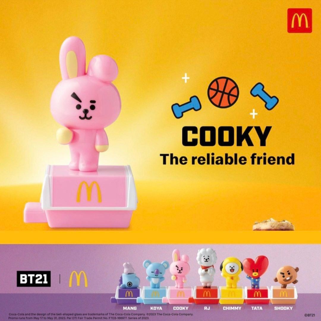 BTS BT21 x MCDO 2023 - Cooky - Sealed (Category: K-Wave Merchandise) located in Valenzuela. Submitted by jecsmerch (Listing ID 1435236828, Image 3). Description: - onhand - x sensi - payo - check photos for the condition of the product/s Location: Valenzuela City MOP: GCash, BPI, Maribank MOD:J&T, SDD* *SDD is for Metro Manila only and we do not use Lalamove due to previous bad experiences. Thank you for understanding! more shop details here: htt
