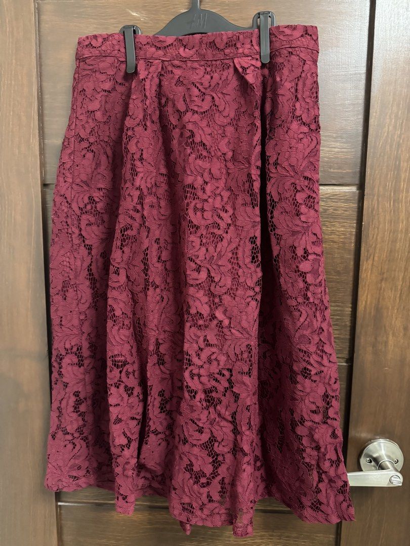 Burgundy Lace Skirt (Category: Skirts) located in Cainta. Submitted by maancachero (Listing ID 1435185425, Image 1). Description: - Elegant burgundy lace skirt - Flattering A-line silhouette - Midi length - Comfortable waistband - Delicate lace fabric - Ideal for special occasions or adding sophistication to your look.