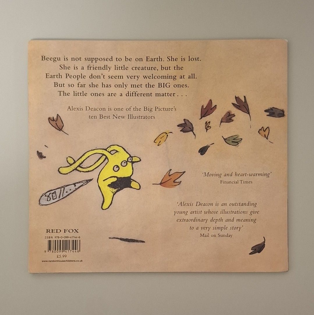 Children's Book | Beegu by Alexis Deacon (Category: Children's Books) located in Binan City. Submitted by iamstefhhhhh (Listing ID 1435291123, Image 2). Description: WTS LFB PH Beegu by Alexis Deacon Selling Price: P55 (Highly negotiable) Condition: Used but not abused. Can send more photos for interested buyers. -- Book overview In this fresh and inventive second picture book, from the author of the popular Slow Loris, meet Beegu, a beguiling ch