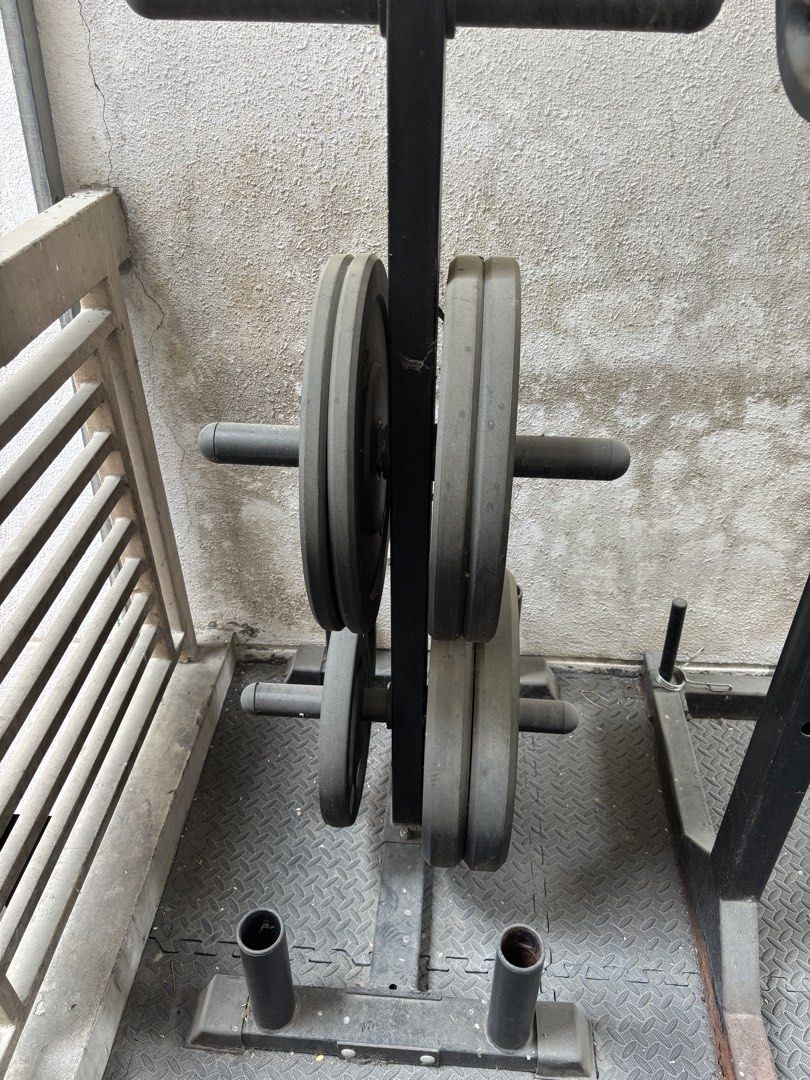 Complete home gym equipment (sold as set) (Category: Weights & Dumbbells) located in Quezon City. Submitted by glc157 (Listing ID 1435208556, Image 2). Description: Complete home gym equipment Steal price, just need cleaning (price is negotiable) RFS: barely used anymore Price Includes: Ez curl bar (x1, rusty) Olympic bar 20kg (x1, rusty) Squat rack (x1, rusty) Olympic plates 5kg, 10kg, 15kg (x2 each) Standard plates 2.5kg, 5kg, 10kg, 15kg (x2 ea