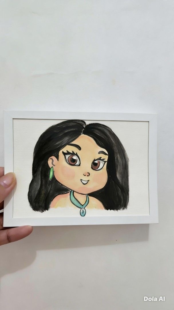 Hand-painted Portrait Artwork (Category: Art & Prints) located in Cavite. Submitted by joycreates (Listing ID 1435248908, Image 2). Description: - Hand-painted artwork - Features a cartoon portrait of a girl - Girl has black hair and brown eyes - Includes turquoise necklace and earrings - UnFramed - Unique art piece - Great for gifts or collecting.