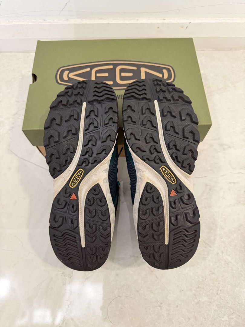 KEEN NXIS EVO WP Women's Hiking Shoes - Sea Moss/Ipanema (Category: Hiking & Camping) located in Singapore. Submitted by jwstuffs (Listing ID 1435217467, Image 2). Description: KEEN NXIS EVO WP hiking shoes in Sea Moss/Ipanema colorway. Women's size 8.5 US / 39 EU / 25.5cm. Comes with original box. Wore once only for hiking trip. KEEN.DRY Technology - A waterproof membrane, keeping your feet feeling dry and comfortable. Breathable Performance Mes