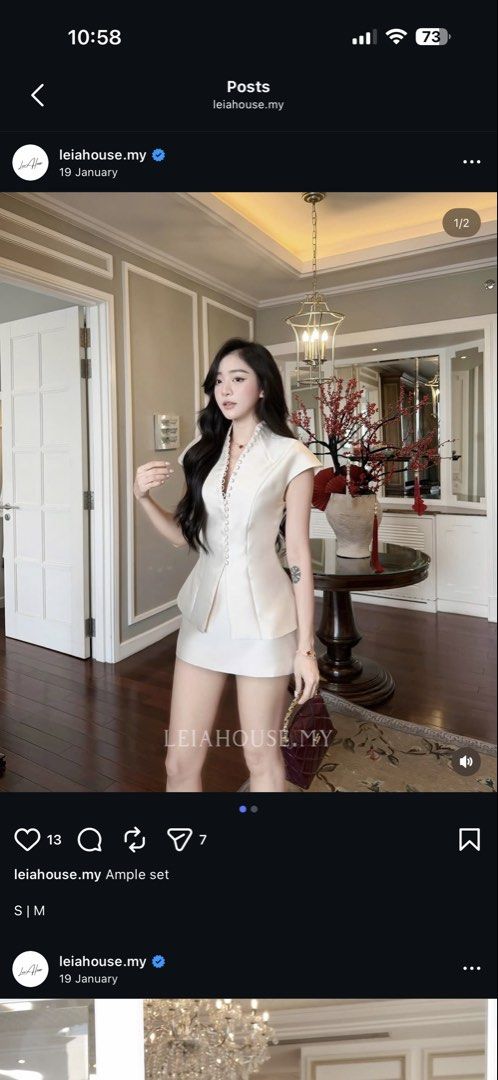 White Ample Set (Category: Sets or Coordinates) located in Shah Alam. Submitted by ommi09 (Listing ID 1435189443, Image 1). Description: - bought it at RM229, never worn it before - doesn’t suit my style.