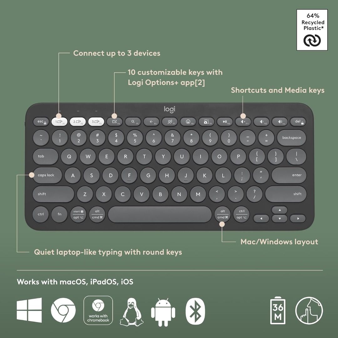 Logitech Pebble Keys 2 K380S Multi Device Portable Keyboard441443924354672643