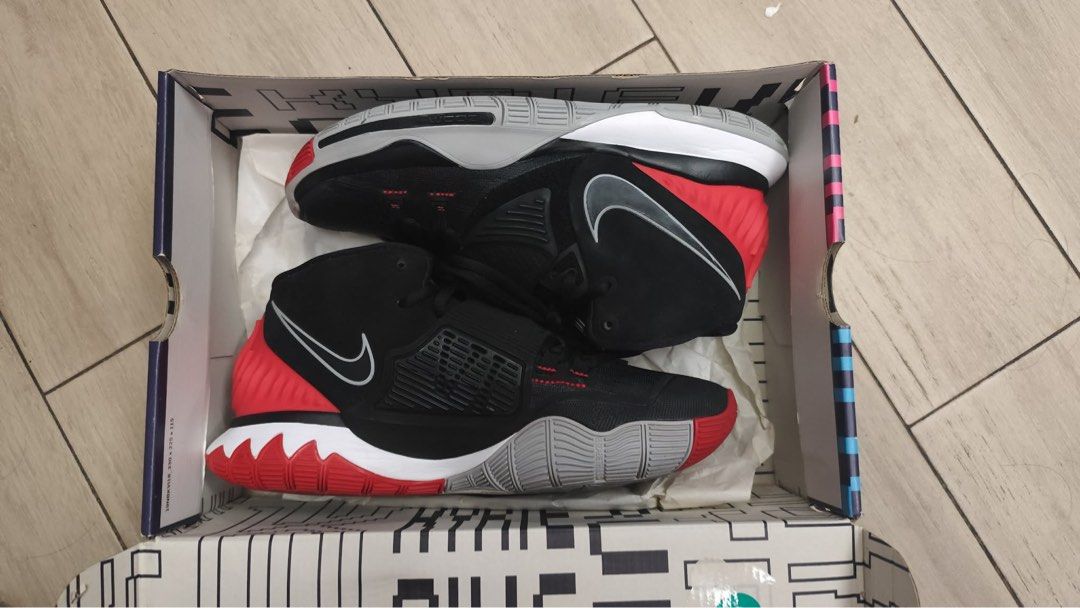 Nike Kyrie 6 EP Black University Red (Category: Sneakers) located in Manila. Submitted by declutteringirliepop (Listing ID 1435277944, Image 1). Description: - Nike Kyrie 6 EP - Color: Black/University Red - Size: US 9, UK 8, EUR 42.5, CM 27.5 - Includes original box - Product code: BQ4631 002 - used twice or thrice only ( natambak ).