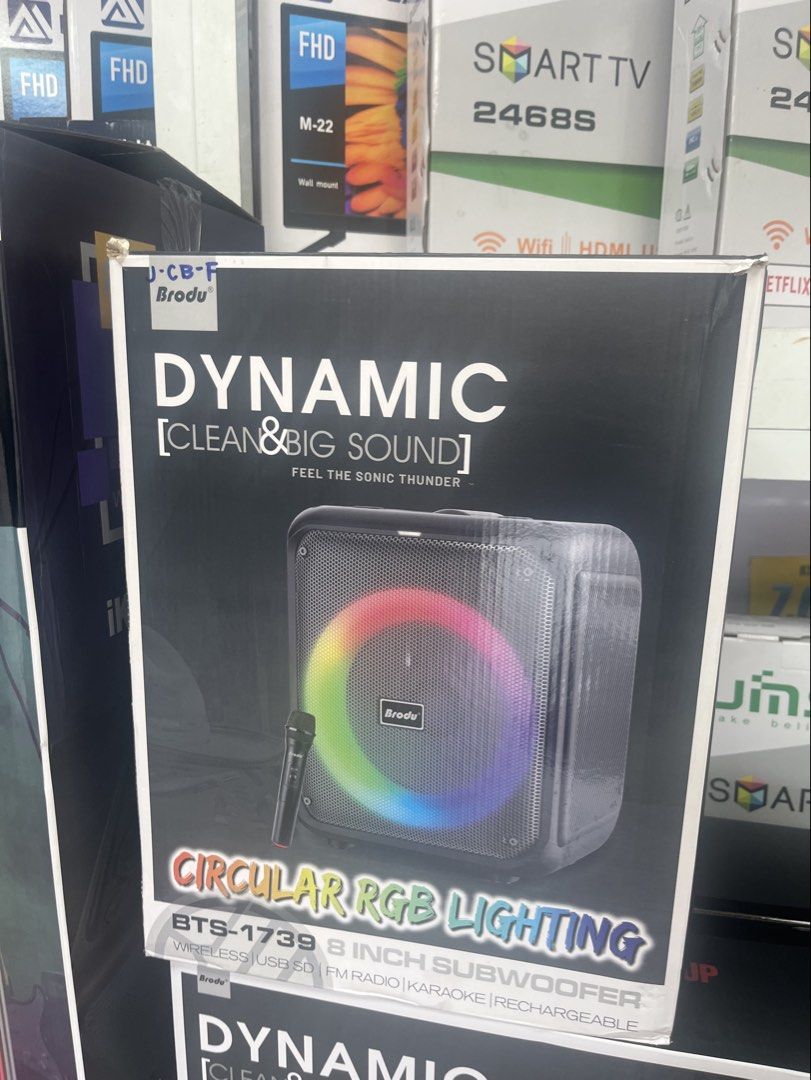 Portable Speaker (Category: Soundbars, Speakers & Amplifiers) located in Manila. Submitted by juanforallshop (Listing ID 1435295832, Image 1). Description: - Brodu BTS-1739 Portable Speaker - 8-inch Subwoofer - Circular RGB Lighting - Wireless Connectivity - USB & SD Card Slots - FM Radio - Karaoke Function - Rechargeable.