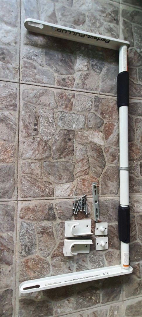 Pull-up Bar with Mounting Hardware (Category: Weights & Dumbbells) located in Caloocan City. Submitted by tonyboyrz (Listing ID 1435272436, Image 1). Description: Perfect Pullups Doorway Bar - From Canada - Slight Used - 60-100cm Adjustable Doorway Pull ups bar. - White pull-up bar - Black padded grips for comfort - Includes all mounting hardware - Designed for doorway or wall mounting - Perfect for indoor Workout - Ready to install - No Issue& i