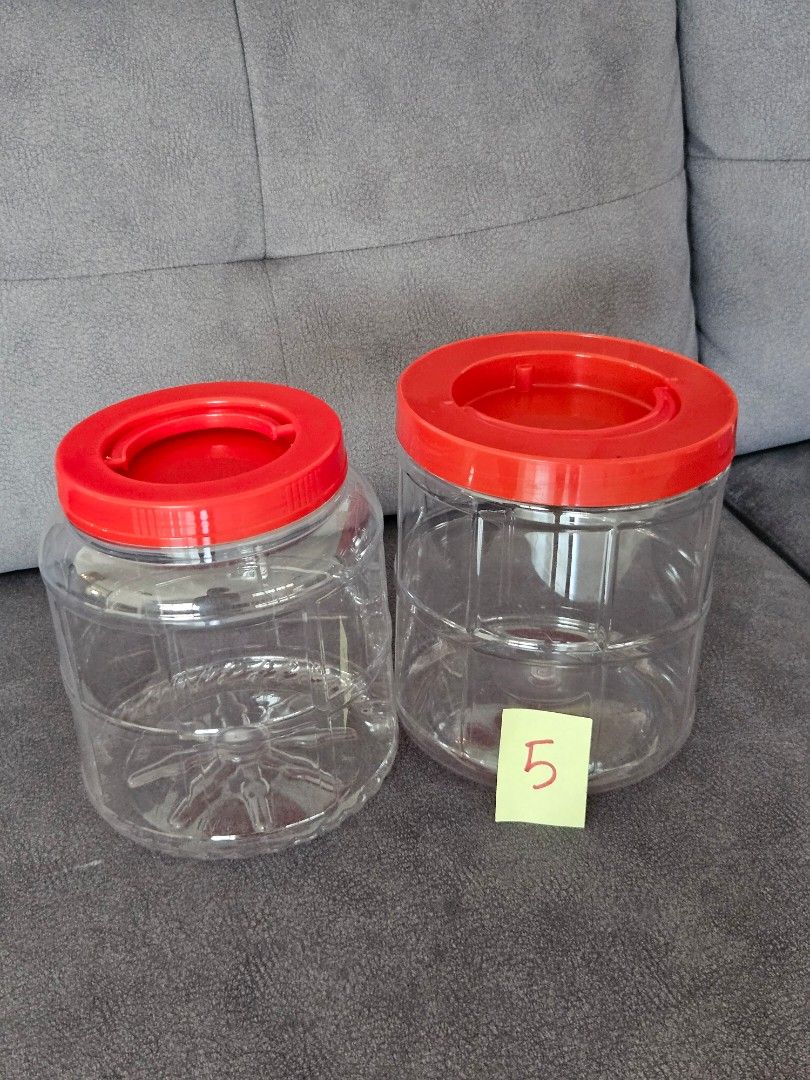 Red Plastic Round Clear Storage Jars with Handles441269120769075200