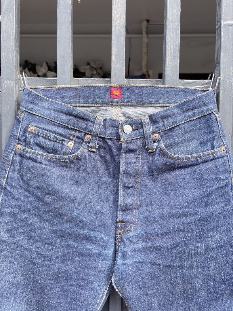 Resolute Japan 710 Selvedge Jeans (Category: Jeans) located in Calamba. Submitted by f1y2sly (Listing ID 1435210583, Image 2). Description: Can sell as pack with the other Resolute 712 Ecru listed for 5k + shipping. Produced as a reproduction of the famous 66 model, 710 is considered as Resolute's main model with a mid-rise and a tight straight fit that slightly tapers from the knee. Also features copper rivets, button fly, and a paper patch. Gol