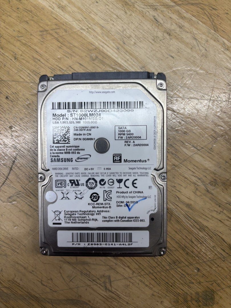 Samsung Seagate 1TB 2.5" HDD ST1000LM024