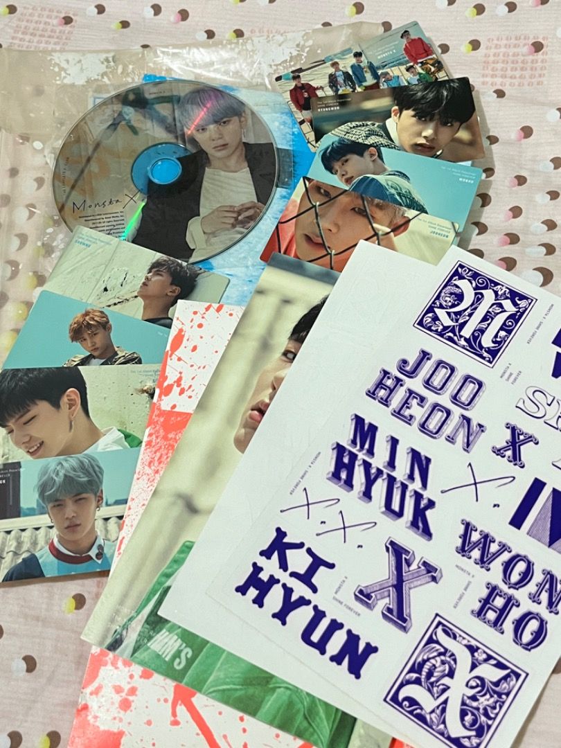 [REPRICED] Shine Forever Repackaged by Monsta X (Category: K-Wave Merchandise) located in Caloocan City. Submitted by cnuenay (Listing ID 1435179241, Image 1). Description: Photobook w orig wrapper inclusions pouch Minhyuk CD Medium size photocard Small Stickers OT7 + group Medium Stickers 2 sheets - now only 299 from 399.