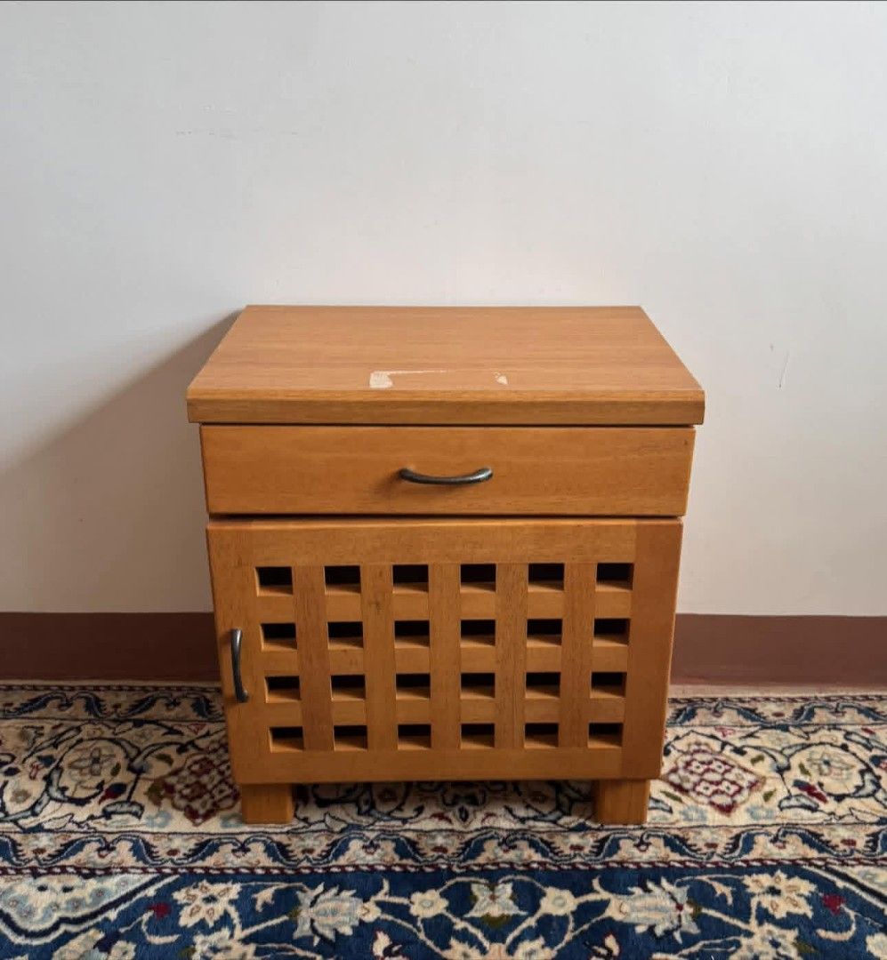 Side table (Category: Tables & Sets) located in Meycauayan. Submitted by marygracecasimiro (Listing ID 1435239864, Image 3). Description: Available - Small Side Table Lattice style door Used condition Some scuffs, dents 3k Please check photos before buying✅ DM to purchase 🧡 Please manage your expectations all items are vintage unless stated otherwise. Major issues will be stated or shown through pictures if there is any./.