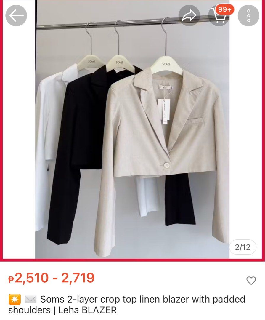 SOMS cropped layer blazer black small (Category: Coats, Jackets and Outerwear) located in Cainta. Submitted by pillowsdecluttering (Listing ID 1435247351, Image 3). Description: used for presentation only. i prefer larger coats.
