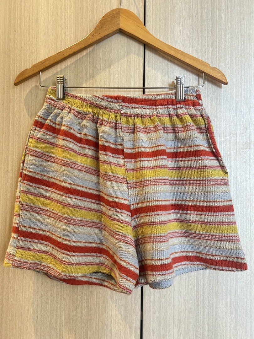 Striped Crop Top and Shorts Set (Category: Sets or Coordinates) located in Cainta. Submitted by kayeshoppe (Listing ID 1435336158, Image 3). Description: - Matching crop top and shorts set - Collared, long-sleeved crop top - Shorts with elastic waistband - Red, yellow, and light blue horizontal stripes - Made of terry cloth material - Perfect for a casual, comfortable look.