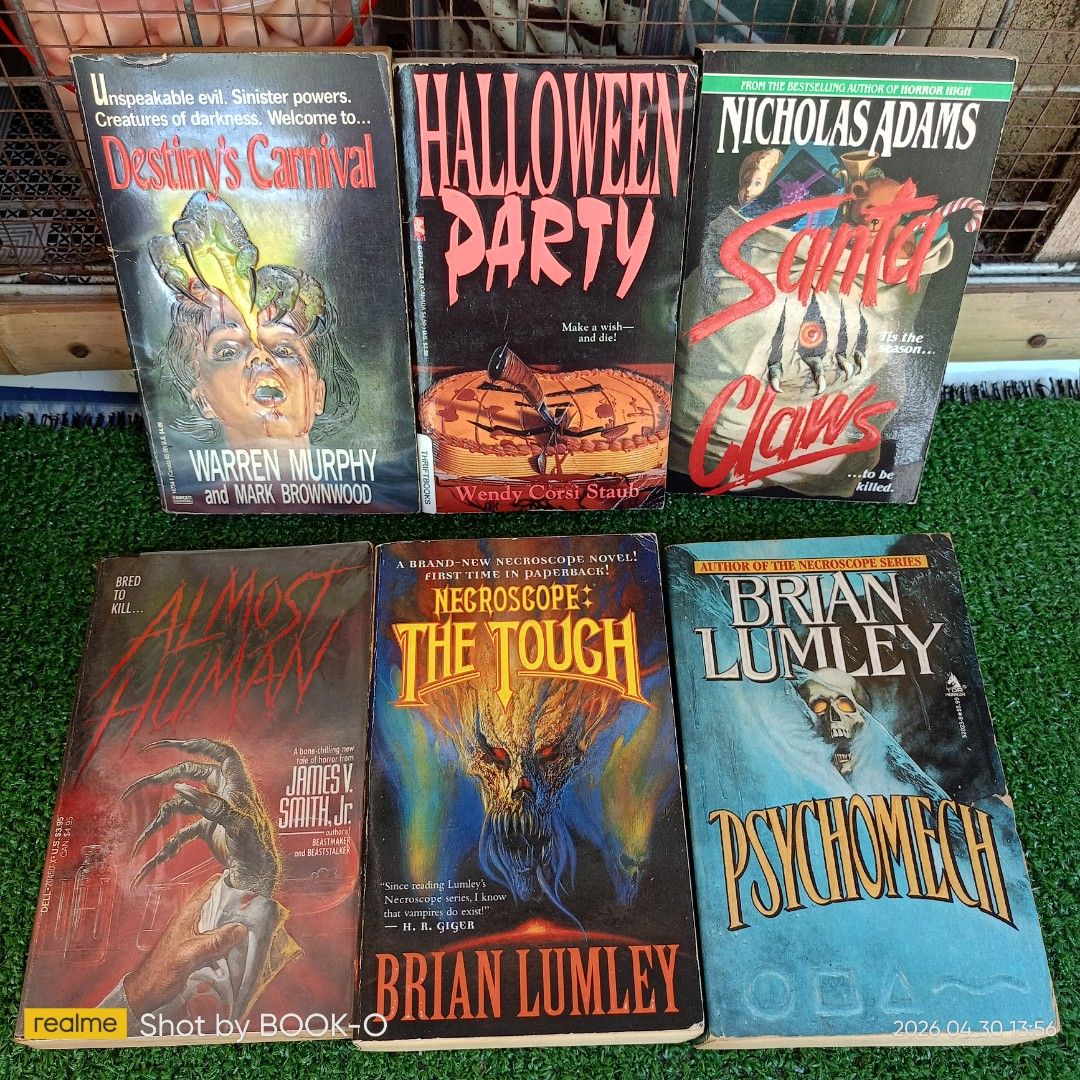 Vintage Assorted Horror/Thriller Paperback Books (Category: Storybooks) located in Polangui. Submitted by jumyrace2 (Listing ID 1435226646, Image 2). Description: Collection of assorted horror and thriller paperback books. Titles include "Quarantine", "The Magic Bullet", "Waiting", "Blood Feud", "The Climate of Hell", "Implant", "Sibs", "Rapid Growth", "Destiny's Carnival", "Halloween Party", "Santa Claws", "Almost Human", "Necroscope: The Touch"