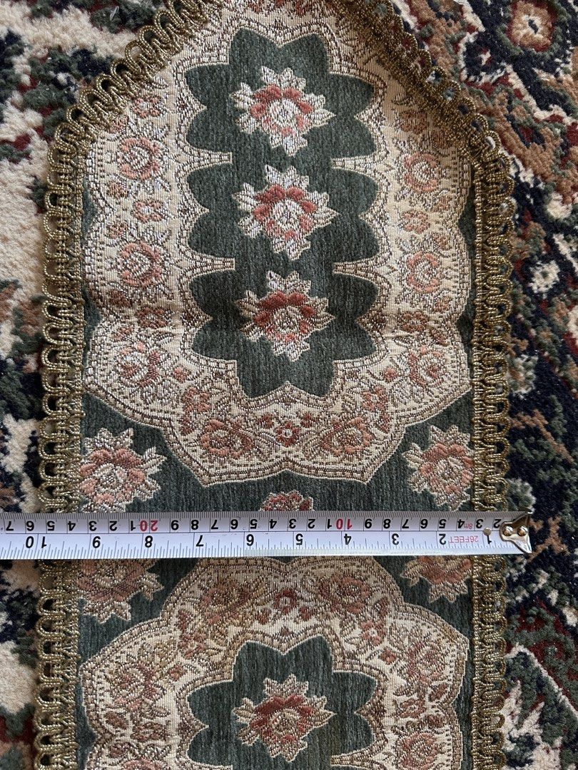 Vintage Green Floral Table Runner (Category: Table Linen & Textiles) located in Digos. Submitted by puremountain.6f1756 (Listing ID 1435215380, Image 3). Description: - Vintage table runner - Green and beige floral design - Decorative gold trim - Dimensions: 150cm x 20cm - Perfect for dining tables or consoles - Adds a touch of vintage charm measurements naka posted My collection For the coffee table lang Ang measurement ng table runner . .