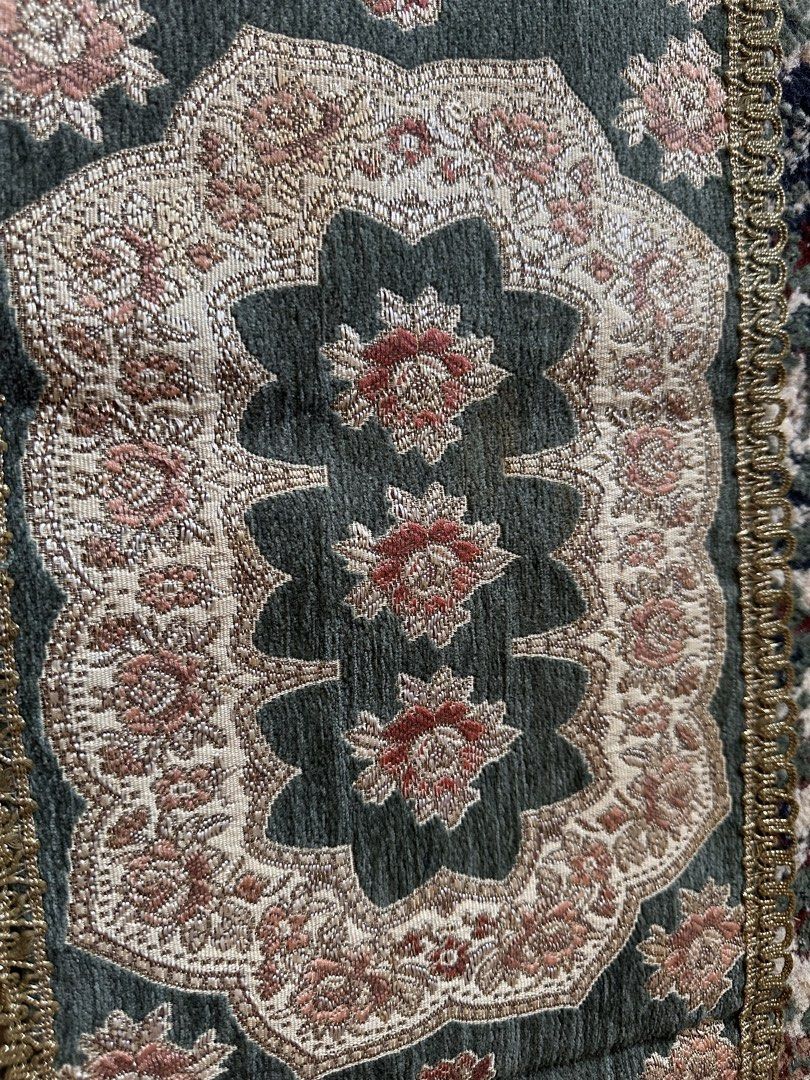 Vintage Green Floral Table Runner (Category: Table Linen & Textiles) located in Digos. Submitted by puremountain.6f1756 (Listing ID 1435215380, Image 2). Description: - Vintage table runner - Green and beige floral design - Decorative gold trim - Dimensions: 150cm x 20cm - Perfect for dining tables or consoles - Adds a touch of vintage charm measurements naka posted My collection For the coffee table lang Ang measurement ng table runner . .