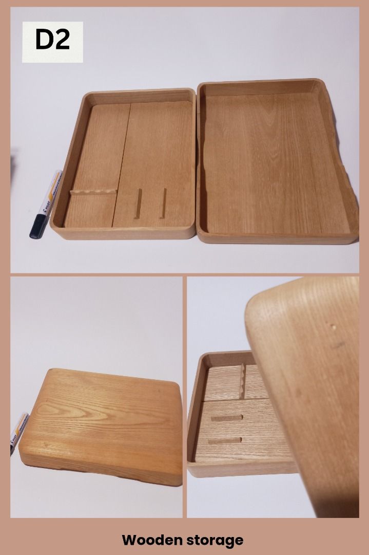 Wooden Storage Box with Dividers (Category: Storage Boxes & Baskets) located in Pugo. Submitted by mhylee_fang1989 (Listing ID 1435186491, Image 1). Description: - Natural wood storage box - Includes internal dividers - Tray-style design - Rectangular shape with rounded edges - Perfect for desk organization.