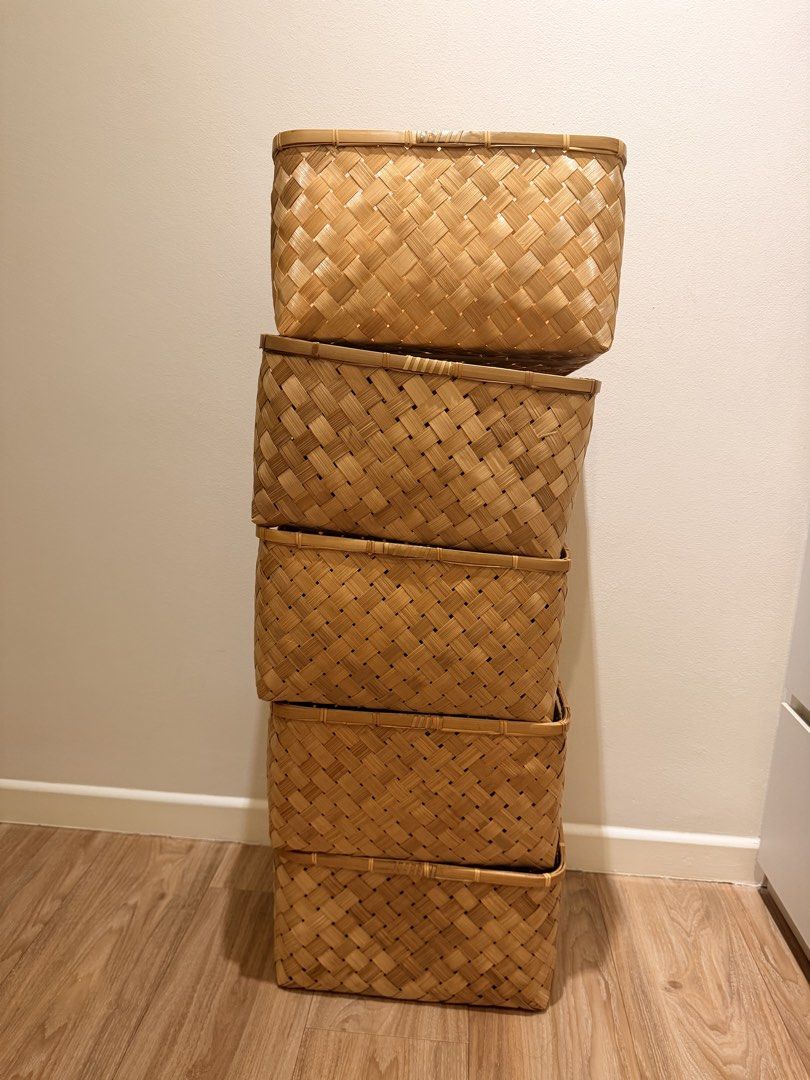Woven Bamboo Storage Baskets - Set of 5