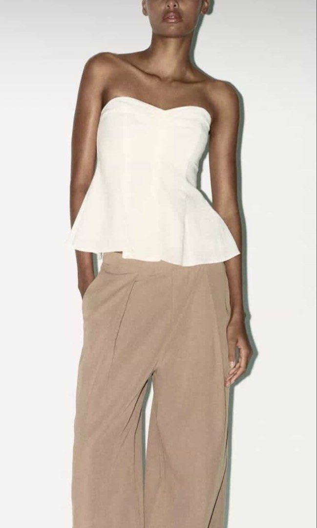 Zara Linen Blend Strapless Top in Ecru (Category: Others Tops) located in Angeles City. Submitted by shbe.shps (Listing ID 1435248930, Image 2). Description: Brand new with tag Size Small.