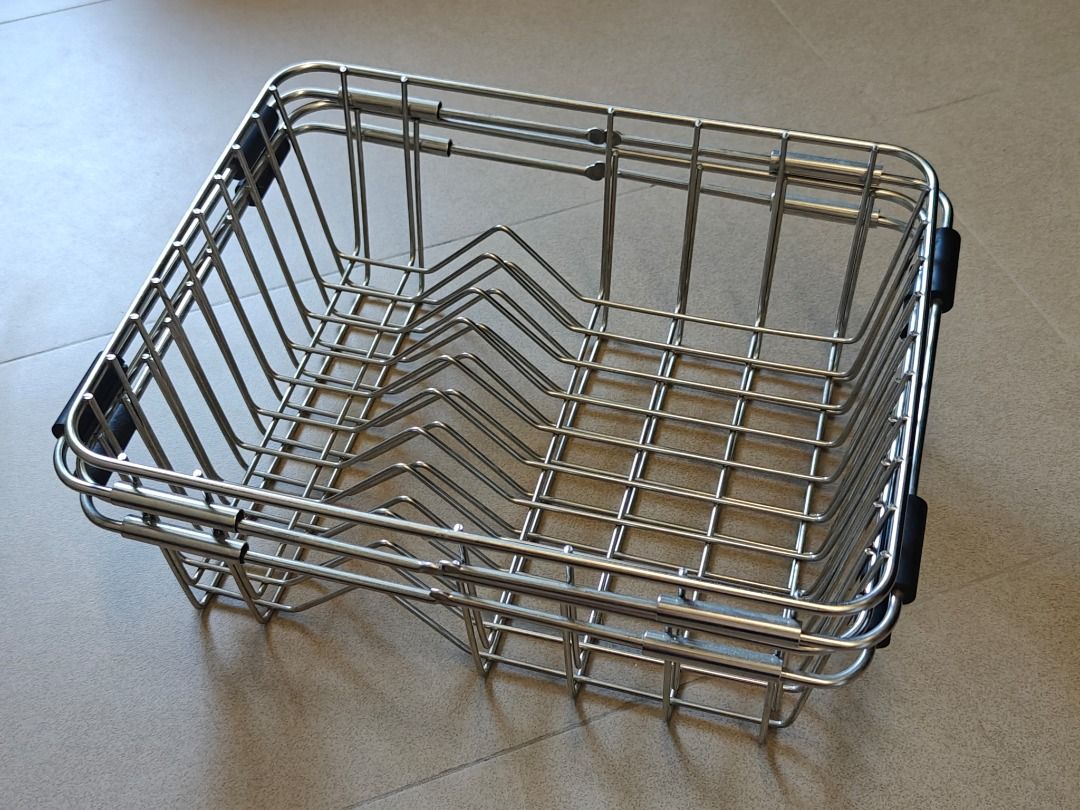 2pcs Over Sink Retractable Stainless Steel Dish Plate Holder Draining Drying Rack Basket