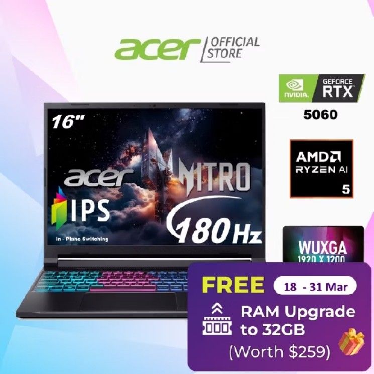 Acer Nitro 16" Gaming Laptop - RTX 5060, Ryzen 5
