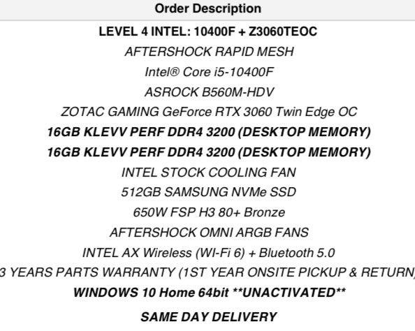 Aftershock PC RTX 3060 12GB Intel Level 4419588215386286081