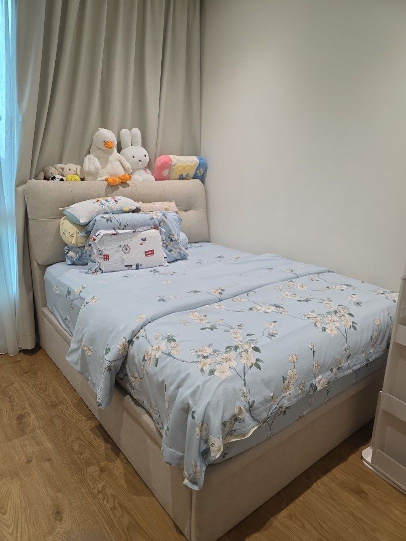 Bespoke storage bed frame + plushy headboard