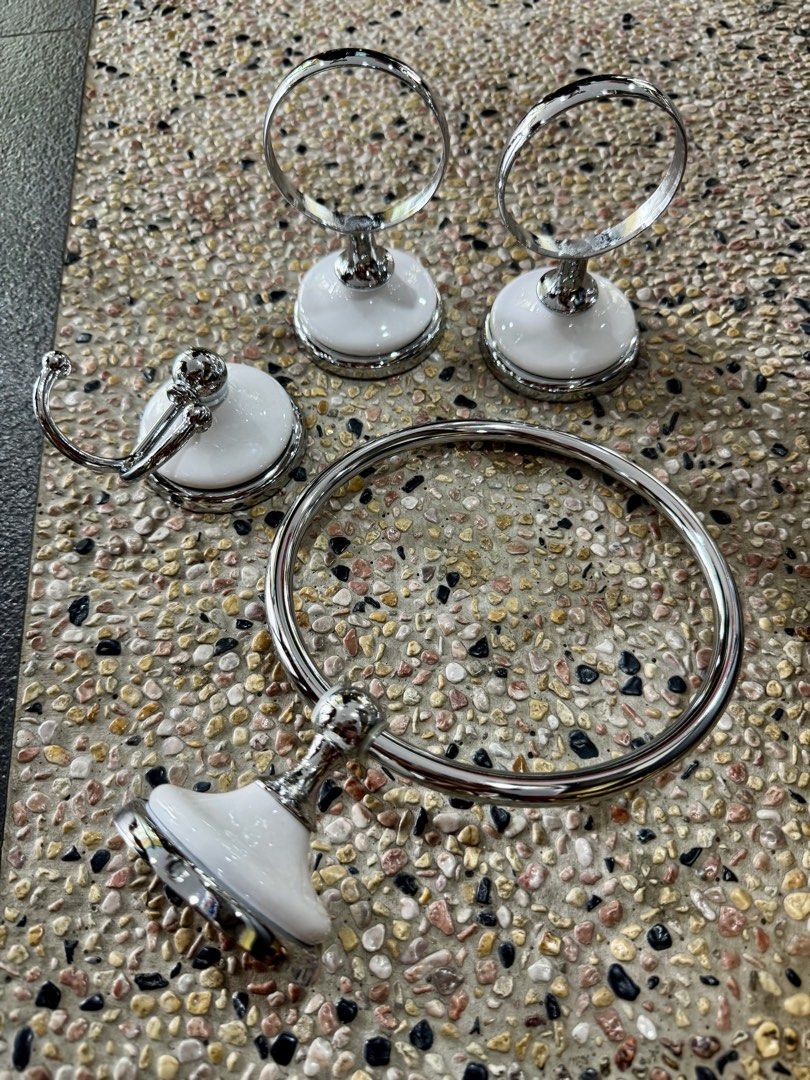 Chrome and White Bathroom Accessories Set