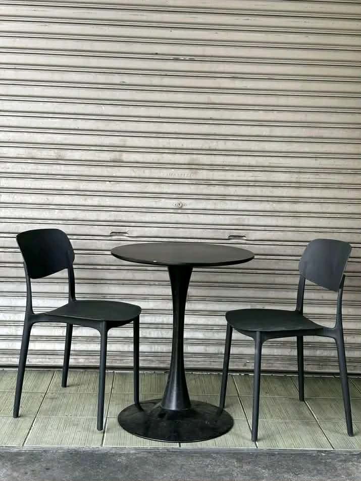 Cocktail dining table and chairs (Category: Outdoor Furniture) located in Manila. Submitted by zealriver.a645b0 (Listing ID 1430072490, Image 2). Description: 1 set for only 3700 Modern and stylish cocktail dining table set perfect for small spaces, cafés, balconies, patios, or outdoor areas. The set includes 1 round cocktail table and 2 comfortable chairs. It has a minimalist design that makes any space look clean and elegant. ✔ Durable and stur