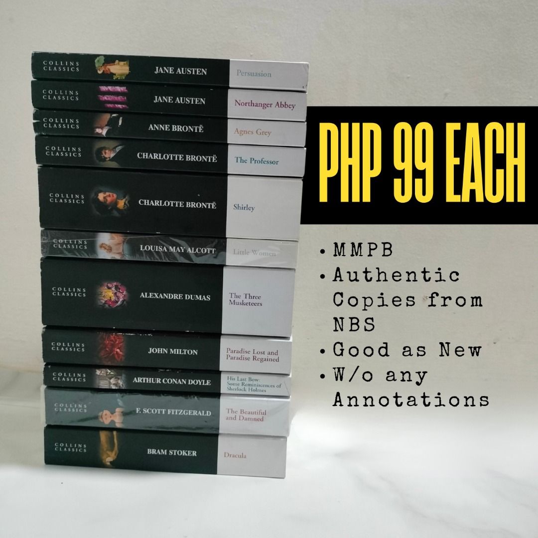 COLLINS CLASSICS (Category: Storybooks) located in Antipolo. Submitted by serjyms (Listing ID 1430119061, Image 1). Description: COLLINS CLASSICS SOLD: Moby Dick Northanger Abbey Persuasion Selling Price: Php89-99+sf Condition: Good as New, Authentic Copies from NBS Location: Antipolo City, Rizal Mode of Payment: GCash Mode of Delivery: J&T, LBC, Lalamove For inquiries, feel free to message me. Thank you :)).