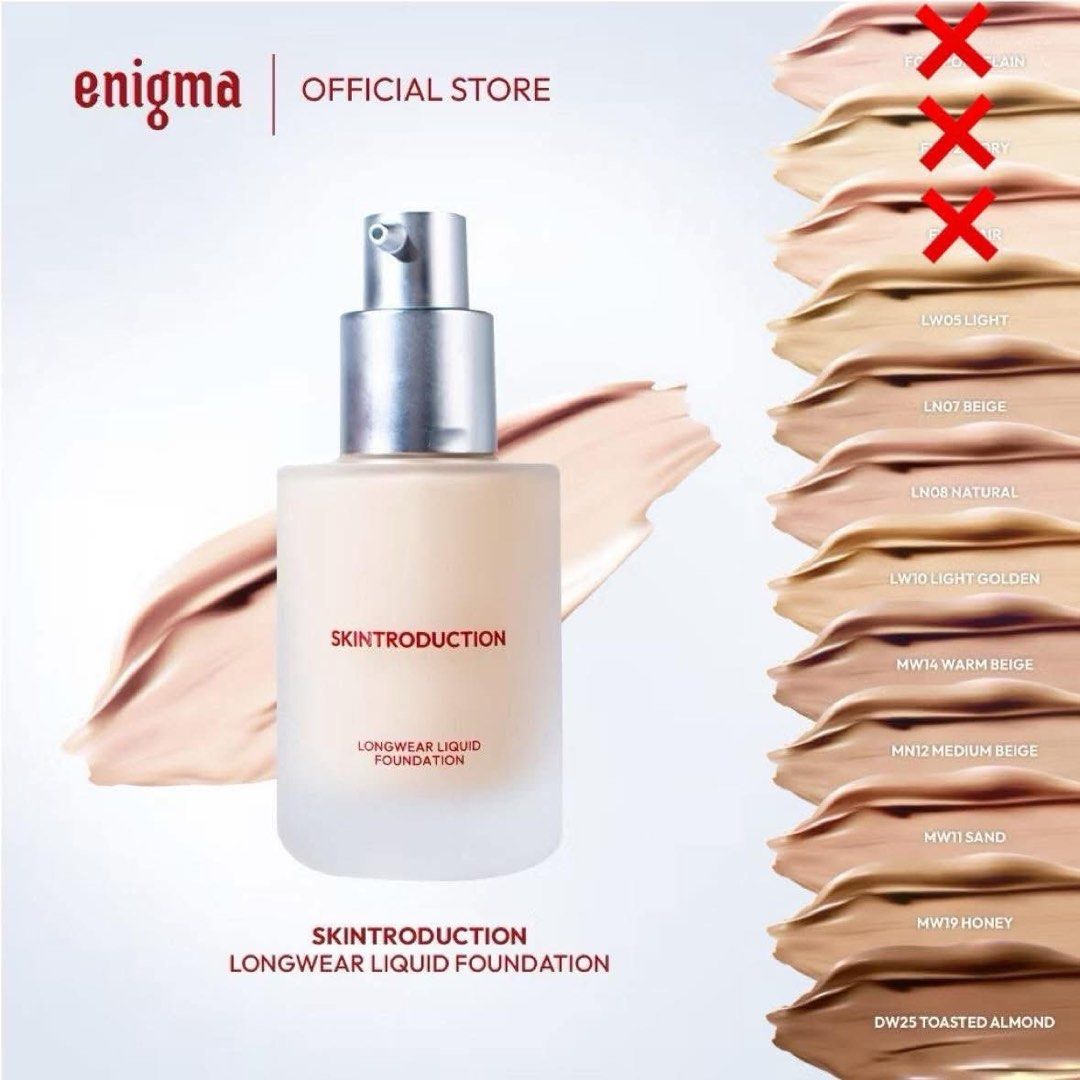 Enigma Skintroduction Longwear Liquid Foundation (Category: Makeup) located in Manila. Submitted by n4thlie (Listing ID 1430151289, Image 2). Description: 390 retail Ws 350 min 5 pcs up.