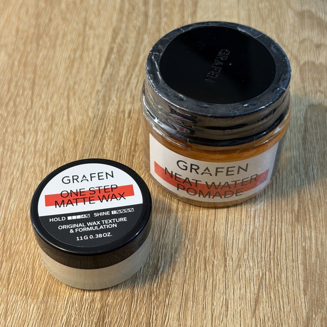 Grafen One Step Matte Wax & Neat Water Pomade Bundle (Category: Hair) located in Malabon City. Submitted by immaneedspace (Listing ID 1430166673, Image 1). Description: RFS: extras.