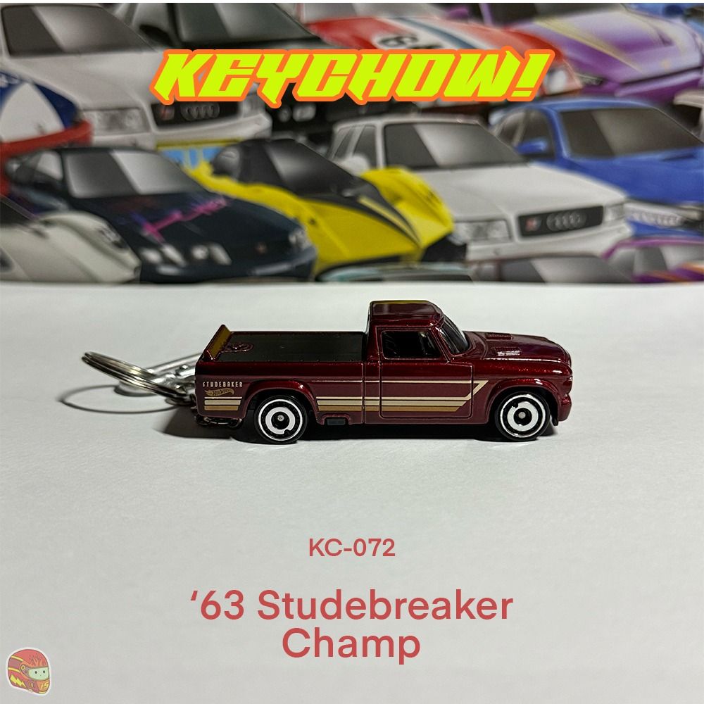 Hotwheels Car Keychain '63 Studebreaker Champ [KC-072] (Category: Vehicle & Diecast Models) located in Taguig. Submitted by skibbiditoilet (Listing ID 1430098201, Image 1). Description: Hotwheels Keychain '63 Studebreaker Champ - with free carabiner - original Hotwheels car ❗️BUY ₱500 WORTH, GET A FREEBIE❗️ 💵: GCash/BPI/Maribank/ COD (via Lalamove) 🚚: Lalamove/Grab/J&T/LBC 📍Taguig City 🏷️: hotwheels, diecast car, mattel, car keychain follow u