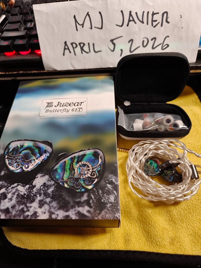 JUZEAR BUTTERFLY 61T IEM (Category: Earphones) located in Imus. Submitted by gadgetphoenix (Listing ID 1430197013, Image 1). Description: JUZEAR BUTTERFLY 61T SELLING PRICE: 9,999 PHP Condition & Quality: Condition: Excellent (99% smooth). Usage: Used strictly indoors only; handled with care. Physical State: No dents, no scratches, and no cracks. History: Purchased January 6, 2026. Functionality: 100% working with no issues whatsoever The Full Pa