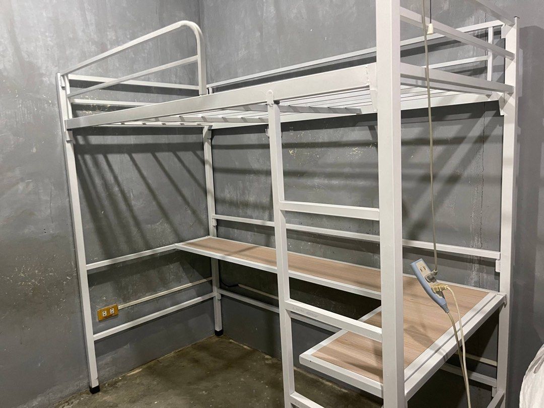 Loft Bed with L Shaped Table (Category: Bed Frames & Mattresses) located in Rizal. Submitted by nochucart (Listing ID 1430091455, Image 1). Description: Used for 5 months Only issue: paint chip, can be spray painted.
