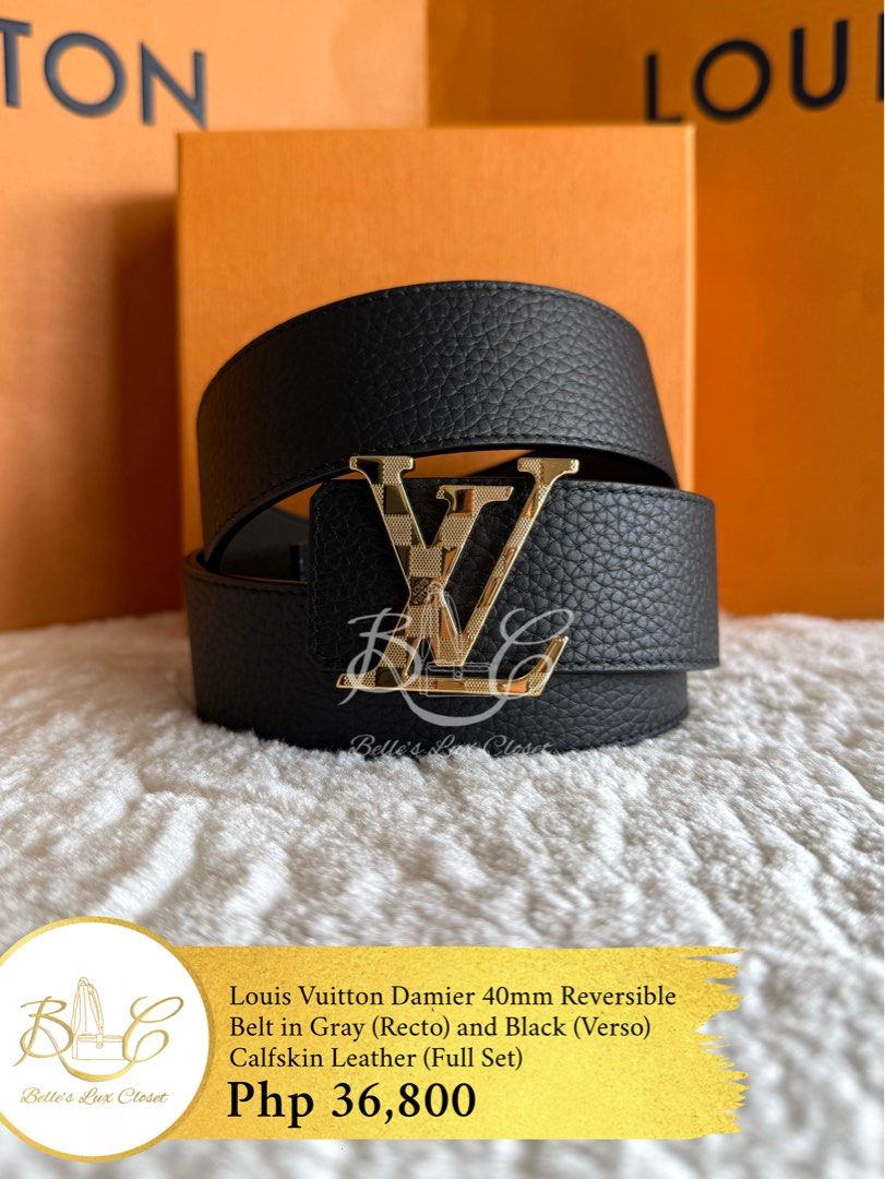 Louis Vuitton Damier 40mm Reversible Belt (Category: Luxury Accessories) located in Paranaque City. Submitted by belles_lux_closet (Listing ID 1430146446, Image 1). Description: AUTHENTIC DAMIER 40mm REVERSIBLE BELT IN GRAY (Recto) AND BLACK (Verso) CALFSKIN LEATHER (Full Set) ✅ 100% Guaranteed Authentic ✅ Excellent Condition, Rank A ✅ FULL SET! Comes with dust bag and box! ✅ Legit seller ✅ Retails at ~Php 50,000 in-stores. Available for only Php