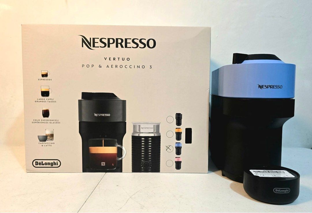 Nespresso Vertuo Pop & Aeroccino 3 Bundle (Category: Coffee Machines & Makers) located in Taytay. Submitted by mikz_1303 (Listing ID 1430154952, Image 1). Description: Nespresso Vertuo Pop Ice Coffee Bundle Australian mall pull out Used as display unit Brandnew open box only Color:Pacific Blue Inclusion Aeroccino 3 Complete with 12 Capsule Ice Tray Travel Mug 220V 15k.