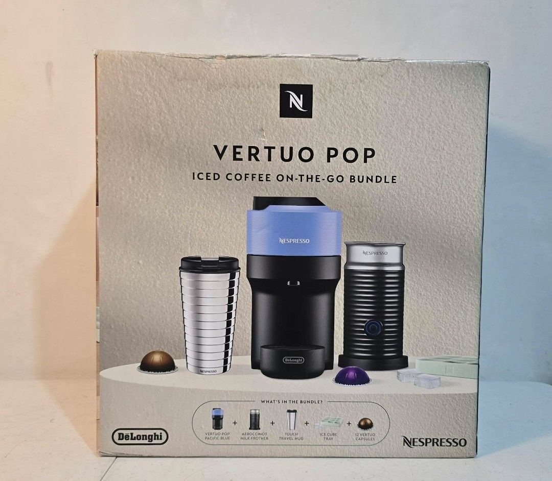 Nespresso Vertuo Pop Ice Coffee Bundle (Category: Coffee Machines & Makers) located in Caloocan City. Submitted by souththrift_taytay (Listing ID 1430154514, Image 3). Description: Nespresso Vertuo Pop Ice Coffee Bundle Australian mall pull out Used as display unit Brandnew open box only Color:Pacific Blue Inclusion Aeroccino 3 Complete with 12 Capsule Ice Tray Travel Mug 220V .