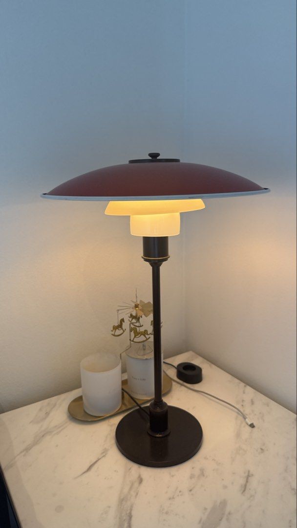 PH Style Table Lamp – Red Metal & Frosted Glass